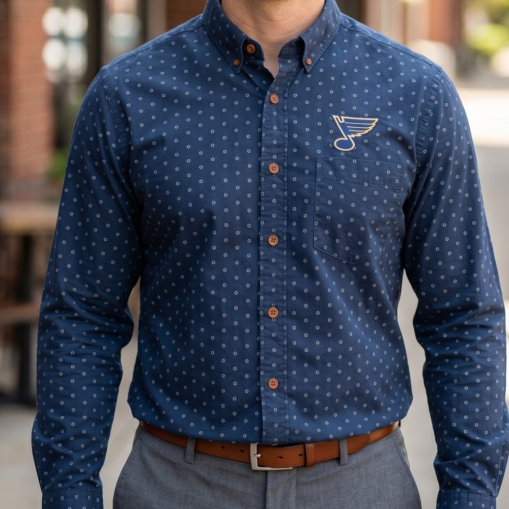 The Normal Brand St Louis Blues NHL Navy Fleur-de-lis Cotton Button Down Shirt